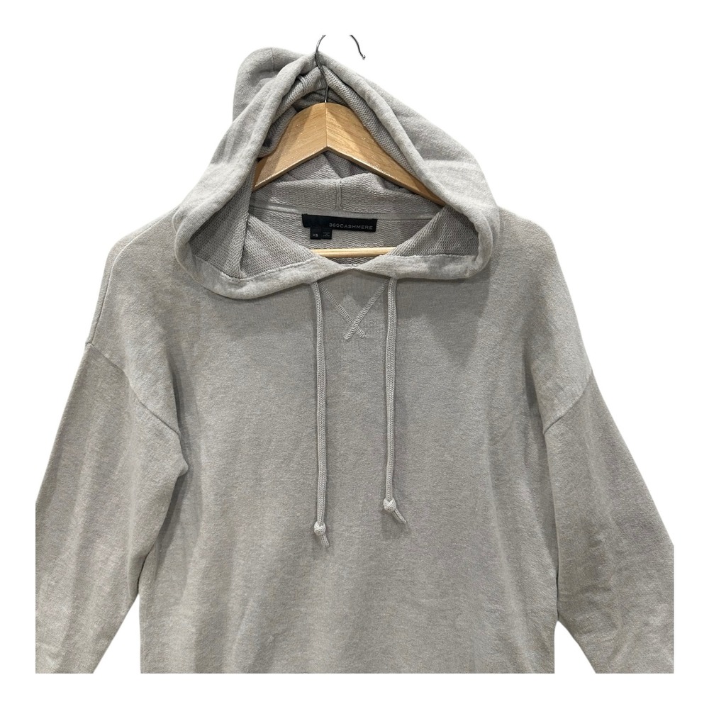 360Cashmere Gray Cotton Cashmere Hoodie Dress XS Oversized Knit Mini